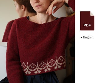 Knitting pattern - Carcade - Cropped Pullover with floral inlay colour work