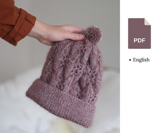 Knitting pattern - Lace Beanie - slouchy toque in cotton or silk mohair