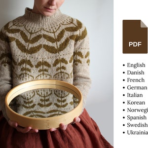 Knitting pattern Polina pullover Floral colour work pullover image 1