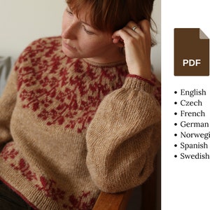 Knitting pattern - Between petals pullover - Floral colour work pullover