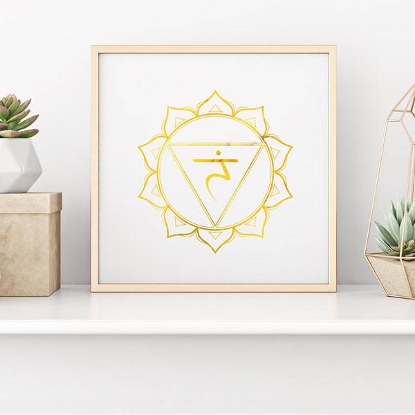 Yellow Color Solar Plexus Manipura Chakra Watercolor Gold Mantra Manifestation Energy Positive Digital Print