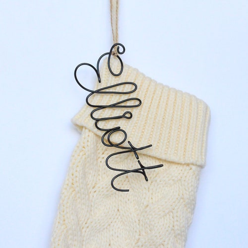 Étiquettes de Noël personnalisées pour chaussettes, lettres en métal, dorées et blanches, à suspendre au coin du feu, style champêtre, 12 couleurs