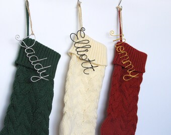 Stocking name tags, Personalized Christmas stocking names, wire stocking tags, Christmas Gift Tags, Gold Silver Rose Gold, Stocking Tags