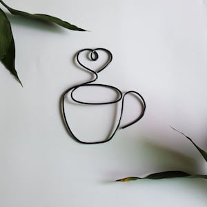 Heart Tea Cup Sign, Wire Wall Art, Love Tea Mug Wall Art, Kitchen Decor, Housewarming Gift, Kitchen Wall Art, Wire Sign, Gift Idea,