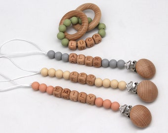 Personalized Wooden Pacifier Clip, Beechwood Baby Shower Gift