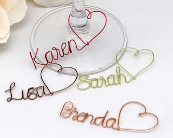 Wine Glass Charms Personalized Name Wine Charms, Heart Wedding Favors,Bachelorette Decorations