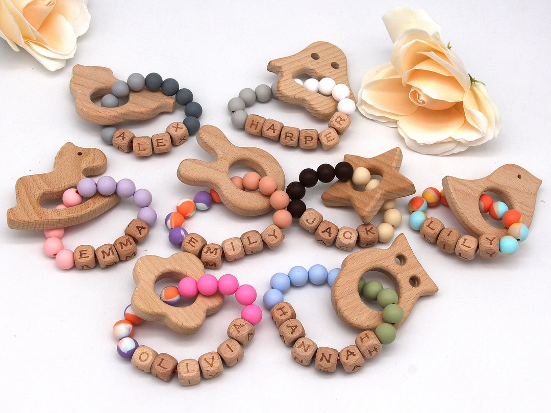 Personalized Baby Ring With Name, Personalized Rattle Ring, Silicone ...