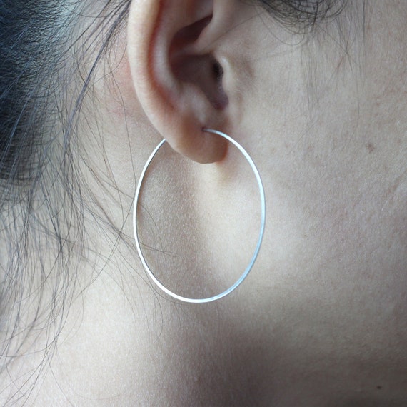 Hoops Large 925 Sterling Silver Hammered Hoop Earrings