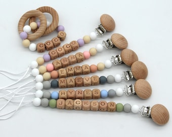 Personalized Wooden Pacifier Clip & Rattle Set – Baby Shower Gift