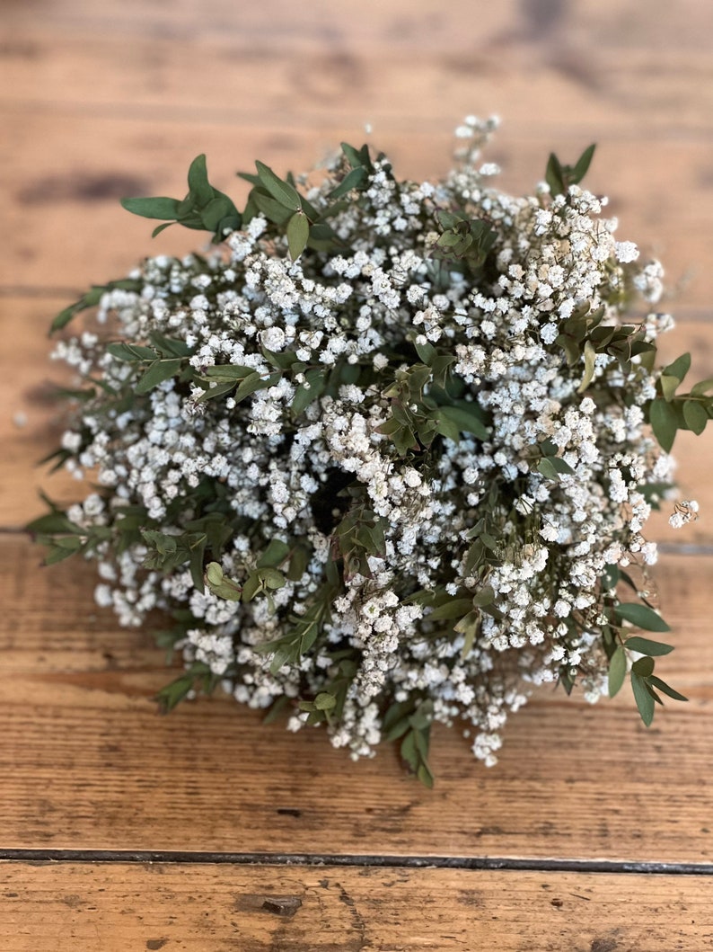 Dried gypsophila and eucalyptus bouquet, Dried bridal bouquet, Rustic wedding bouquet, Dried flower bouquet, Dried bridal flowers. image 3