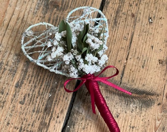 Gypsophila and eucalyptus flower girl wand,Christmas wedding flowers,Dried flower wand, Flower girl bouquet,Heart flower wand,Winter wedding