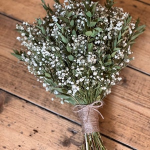 Dried gypsophila and eucalyptus bouquet, Dried bridal bouquet, Rustic wedding bouquet, Dried flower bouquet, Dried bridal flowers. image 9