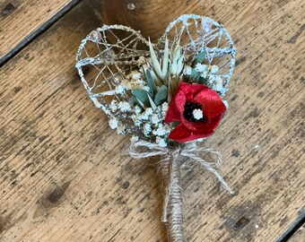 Heart shaped flower girl wand, Poppy dried flower wand, flower girl wedding wand, dried gypsophila wand,poppy wedding flowers, dried flowers