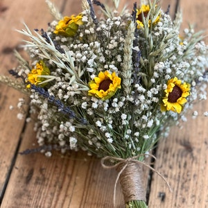 Dried flower bouquet, Sunflower wedding bouquet, Sunflower wedding flowers, Dried wedding bouquet, Dried gypsophila bouquet, Dried flowers.