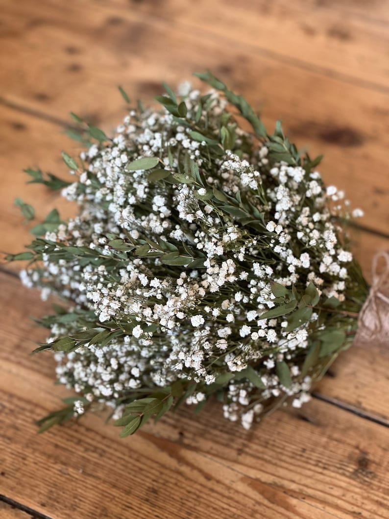 Dried gypsophila and eucalyptus bouquet, Dried bridal bouquet, Rustic wedding bouquet, Dried flower bouquet, Dried bridal flowers. image 6