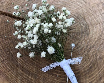 Dried Gypsophila Buttonhole, Baby's Breath Buttonholes, Dried Wedding Flowers, Dried Baby's Breath, Vintage Wedding Flowers.