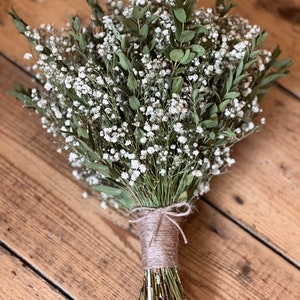 Dried gypsophila and eucalyptus bouquet, Dried bridal bouquet, Rustic wedding bouquet, Dried flower bouquet, Dried bridal flowers. image 8