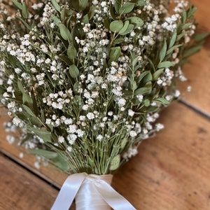 Dried gypsophila and eucalyptus bouquet, Dried bridal bouquet, Rustic wedding bouquet, Dried flower bouquet, Dried bridal flowers. image 5