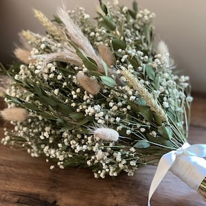 Dried pampas bridal bouquet, Dried gypsophila bouquet, Dried eucalyptus bouquet, Rustic wedding flowers, Dried flower bouquet.