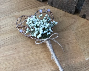 Gypsophila flower wand, Rose gold flower wand, Heart shaped flower girl wand, Dried flower wand, Dried wedding flowers, Flower girl bouquet.