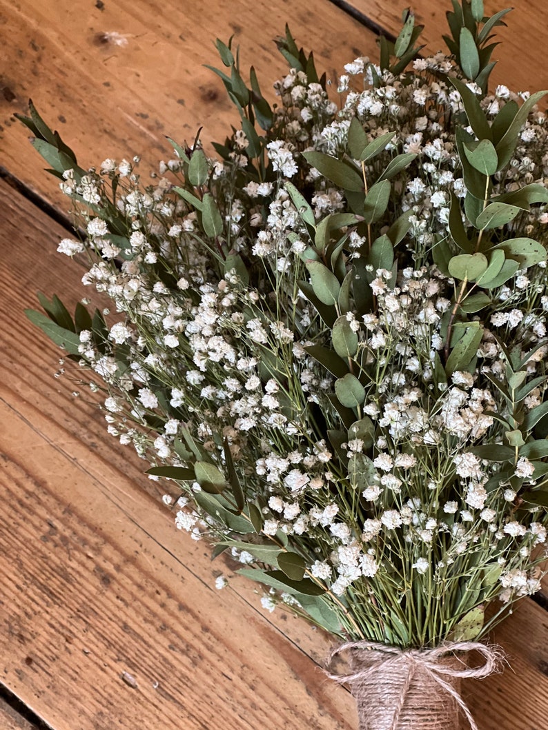 Dried gypsophila and eucalyptus bouquet, Dried bridal bouquet, Rustic wedding bouquet, Dried flower bouquet, Dried bridal flowers. image 10