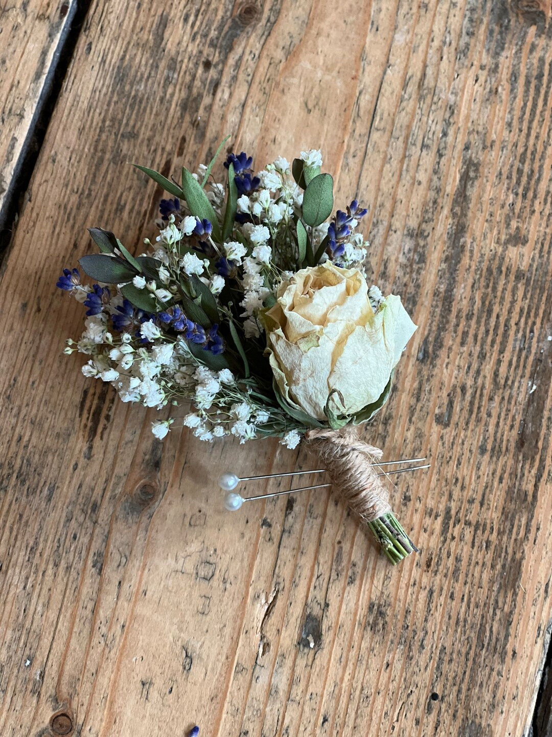 Dried Cream Rose Buttonhole, Dried Rose and Lavender Buttonhole, Dried ...