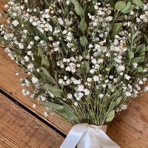 Dried gypsophila and eucalyptus bouquet, Dried bridal bouquet, Rustic wedding bouquet, Dried flower bouquet, Dried bridal flowers. image 7