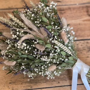 Ramo de hierbas de la pampa secas, Flores de boda secas, Ramo de eucalipto seco, Flores de novia secas, Ramo de gypsophila seca, Boda rústica. imagen 3