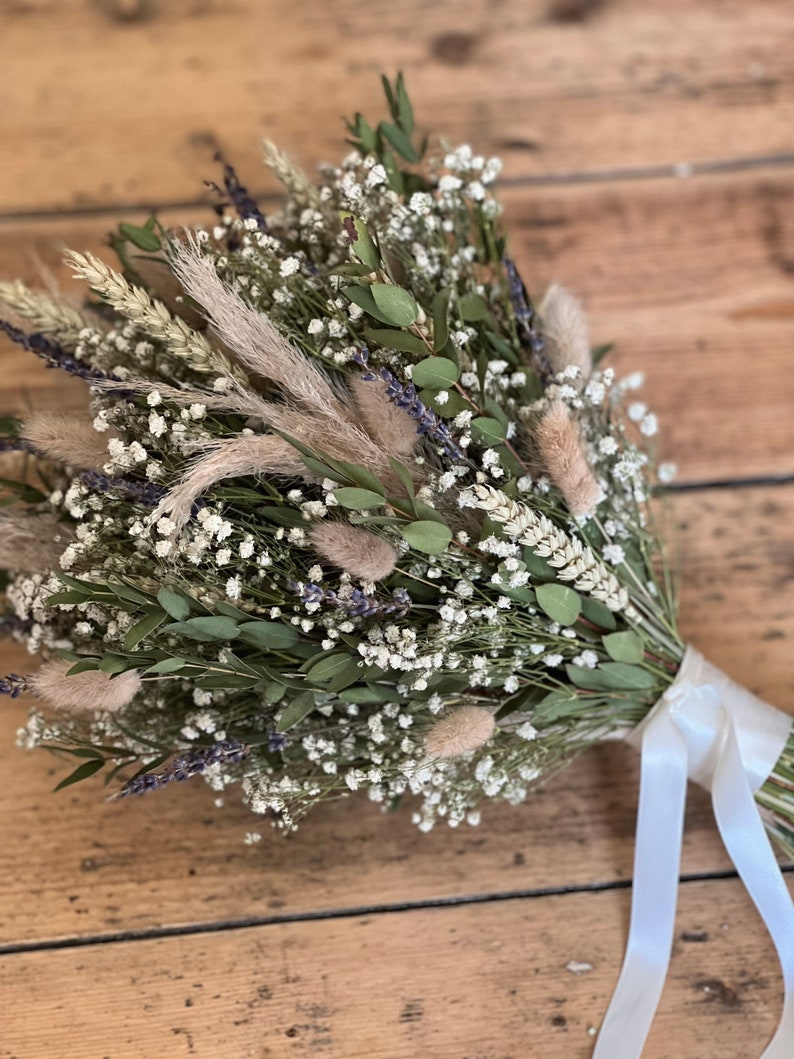 Ramo de hierbas de la pampa secas, Flores de boda secas, Ramo de eucalipto seco, Flores de novia secas, Ramo de gypsophila seca, Boda rústica. imagen 3