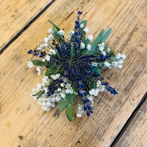 Dried flower thistle corsage, Scottish wedding, Wedding flower wrist corsage, Wedding flower bracelet, Bridesmaid flowers, Bracelet corsage.