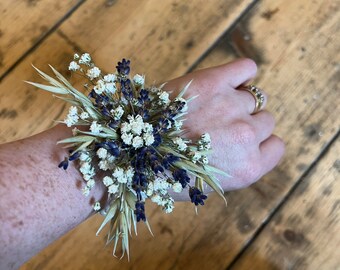 Dried flower wrist corsage, Wedding flower wrist corsage, Bridesmaid flowers, Wedding corsage.