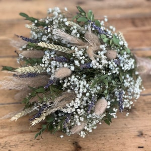 Ramo de hierbas de la pampa secas, Flores de boda secas, Ramo de eucalipto seco, Flores de novia secas, Ramo de gypsophila seca, Boda rústica. imagen 9