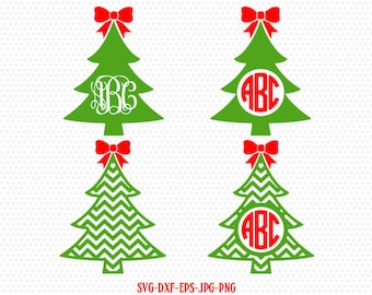 Christmas tree monogram with bow SVG, monogram Christmas SVG Cutting File Svg, CriCut Files svg jpg png dxf Silhouette cameo