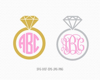 Diamond Ring SVG Cut Files, Wedding Ring SVG Cut Files, Monogram Frames,for CriCut Silhouette cameo Files svg jpg png dxf