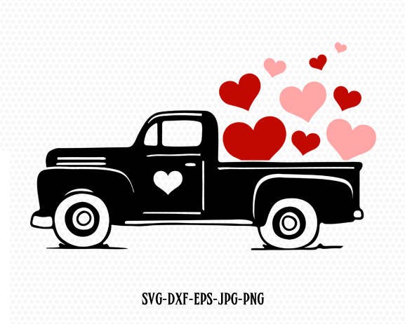 Valentines red Truck Svg, Valentines vintageTruck ,Valentines SVG Cut…