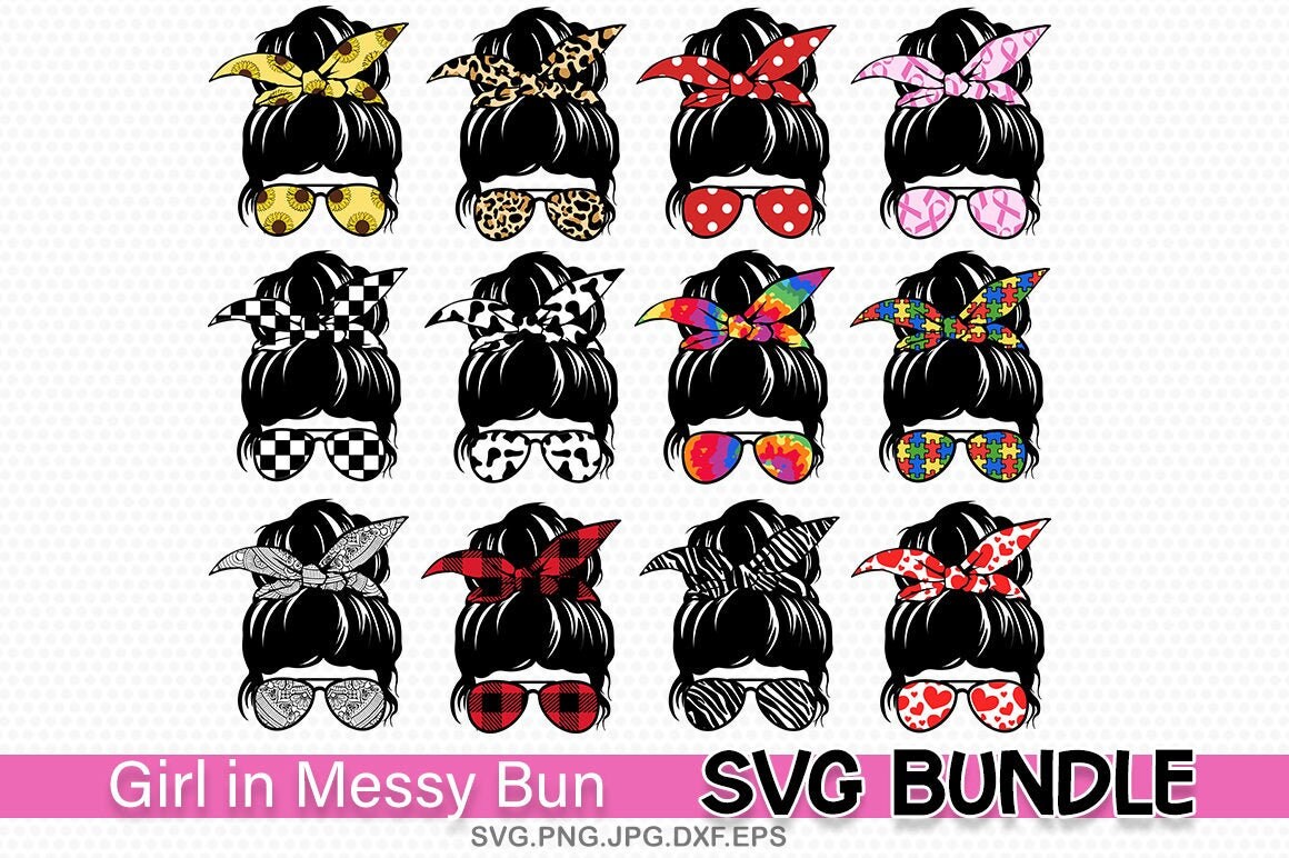 Messy Bun SVG girl in messy bun svg Messy hair SVG messy | Etsy