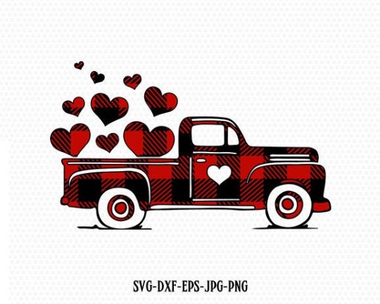 Valentines buffalo plaid Truck Svg, Valentines vintageTruck, valentin…