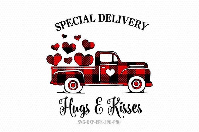 Special delivery Hugs kisses SVG Valentines buffalo plaid image 1