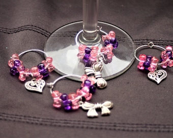 purple/pink Cat Wine Glass Charms