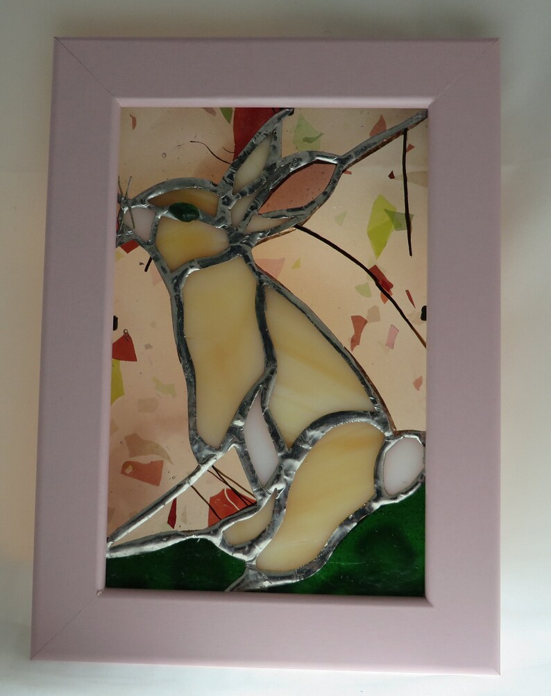 Framed Rabbit Stained Glass Bunny on Wooden Stand - Etsy