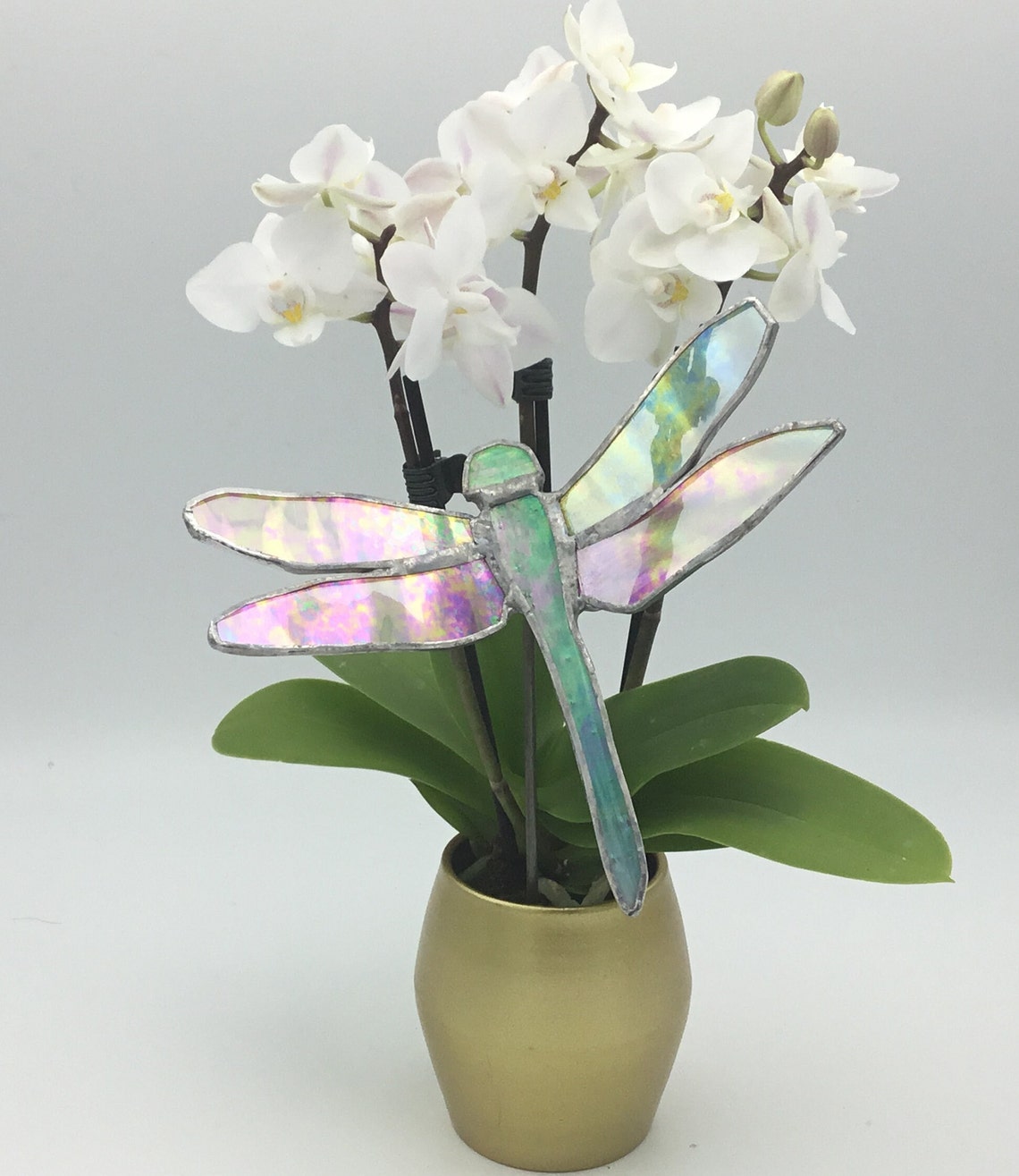 Stained Glass Irridescent Dragonfly Mounted on Steel Rod. - Etsy