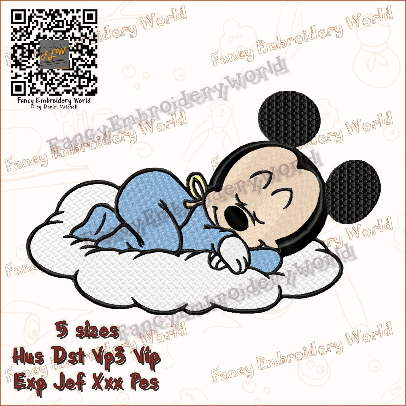 Sleeping Mickey Mouse embroidery design machine embroidery | Etsy