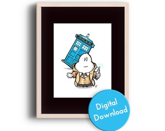 The Cupcake and The Police Box Cartoon - Digital Download