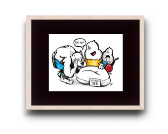 Werewolf Gets A New Dog Bed - A Cupcake Original Illustration - Wall Art