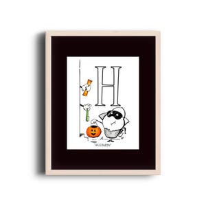 Serie 1 - H es para Halloween - Arte de pared ilustrado de cupcakes de dibujos animados