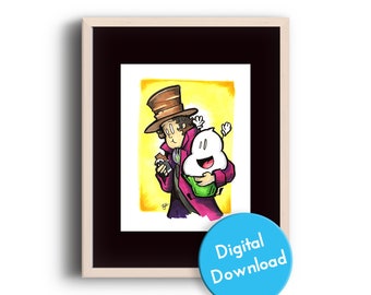 The Chocolatier And Cupcake - Cartoon Scene - A Cupcake Original Illustration - Digital Download