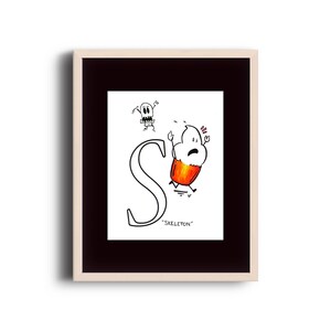 Serie 1 - S wie Skeleton - Cartoon Cupcake Illustrierte Wandkunst