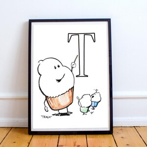 Series 1 T is for Teach Cartoon Cupcake Illustrated Wall Art image 2