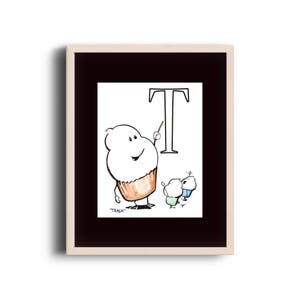 Series 1 T is for Teach Cartoon Cupcake Illustrated Wall Art image 1