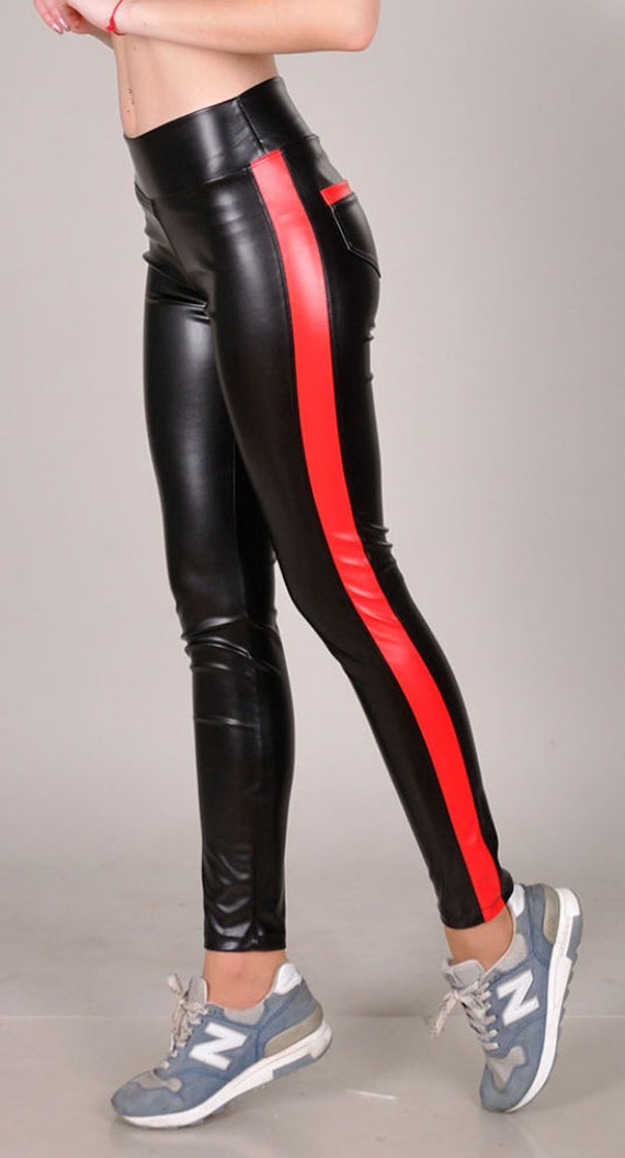 leggings with leather stripe down side